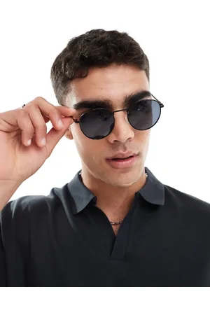 JACK & JONES Gafas de sol negras con montura redondeada de metal de -Negro