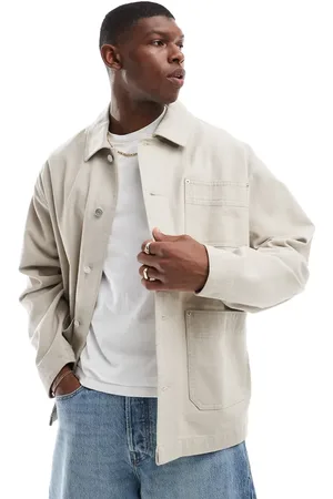 ASOS Chaqueta color lavado de estilo worker de sarga de -Neutro