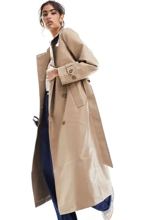 VERO MODA Gabardina color con cinturón de tejido efecto cuero de -Beis neutro