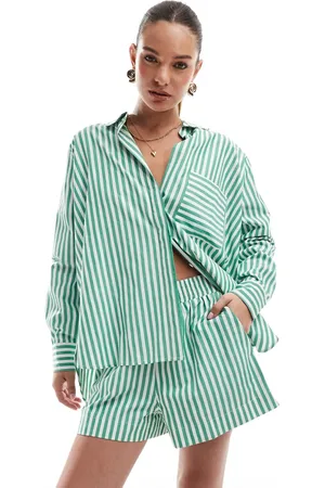 French Connection Camisa verde y blanca a rayas con botones de presión de (parte de un conjunto)-Multicolor