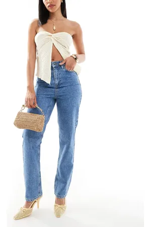 Miss Selfridge Vaqueros de pernera recta con y cintura elástica de -Azul