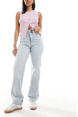 Calvin Klein Vaqueros de corte recto y talle alto con lavado claro de -Azul