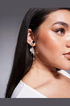 ASOS Pendientes de aro dorados colgantes con diseño floral y detalle de pétalos de perla de
