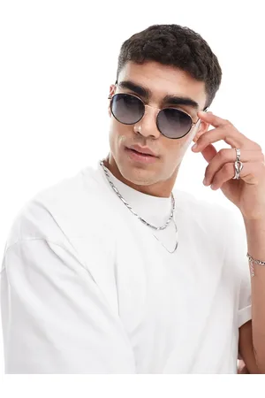 JACK & JONES Gafas de sol doradas con lentes azules y montura redondeada de -Dorado