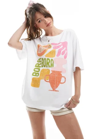 ONLY Camiseta blanca extragrande con estampado gráfico "Bora Bora" de