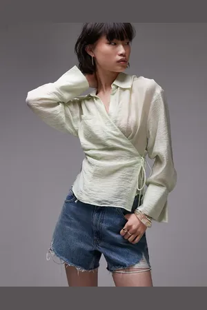 MANGO Camisa con diseño cruzado y anudado en el lateral de