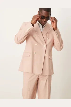 ASOS Chaqueta de traje rosa empolvado de corte slim con doble botonadura de mezcla de lino de