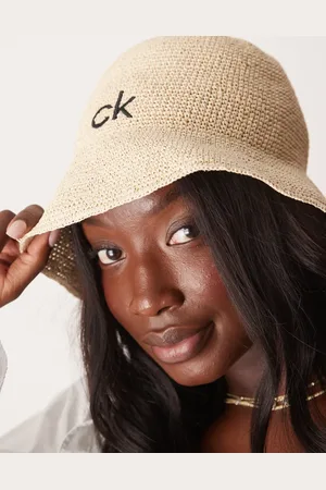 Calvin Klein Sombrero de pescador beis con logo de paja de Calvin Klein-Neutro