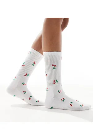 VERO MODA Calcetines con estampado de cerezas de -Blanco