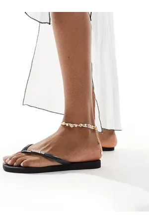 Havaianas Chanclas negras con puntera cuadrada y logo metálico de