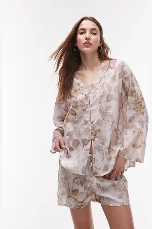 MANGO Camisa de pijama con estampado botánico de algodón de (parte de un conjunto)
