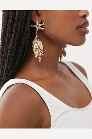 Reclaimed Pendientes doradas con diseño colgante de conchas y perlas de imitación de
