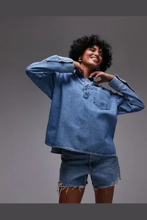 MANGO Sobrecamisa vaquera con cuello abierto con solapas de