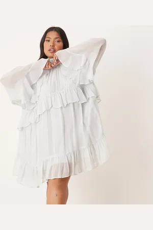 ASOS Vestido corto con volantes en el cuello de ASOS DESIGN Curve