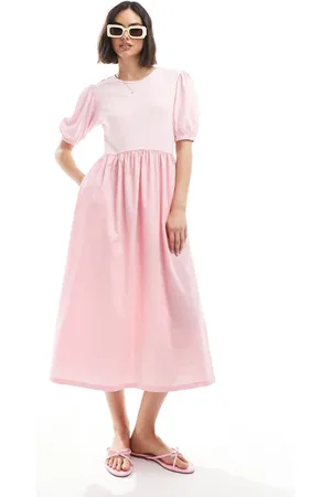 Threadbare Vestido midi con diseño híbrido de algodón de