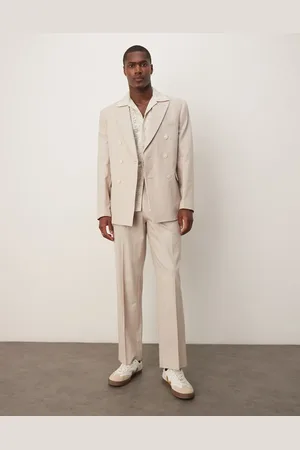 ASOS Pantalones de traje color de corte recto de mezcla de lino de -Neutro