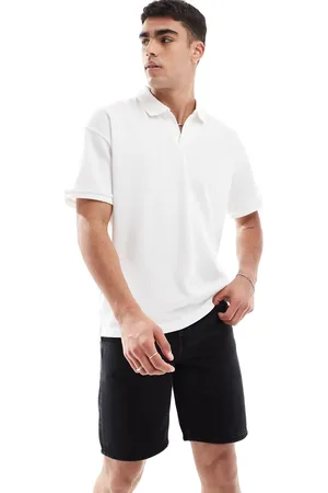 Only & Sons Polo blanco extragrande con cuello abierto de