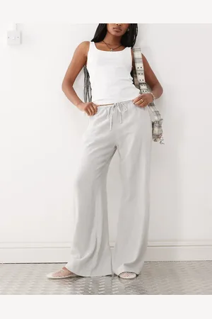 Weekday Pantalones grises de pernera ancha de mezcla de lino de