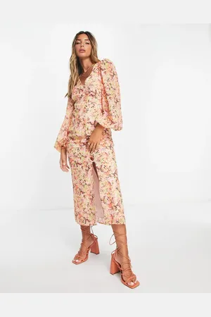 Pretty Lavish Vestido semilargo con mangas globo y estampado de -Multicolor