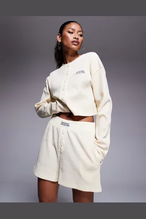 ASOS Top amarillo crema abotonado de tejido gofrado de mezcla de nailon de Weekend Collective (parte de un conjunto)