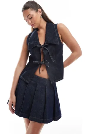 ASOS Minifalda muy corta vaquera azul añil plisada de -Azul marino