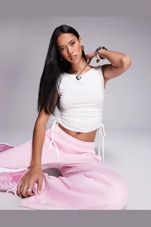 ASOS Top blanco ceñido sin mangas con detalle fruncido con cordón ajustable en la cintura de