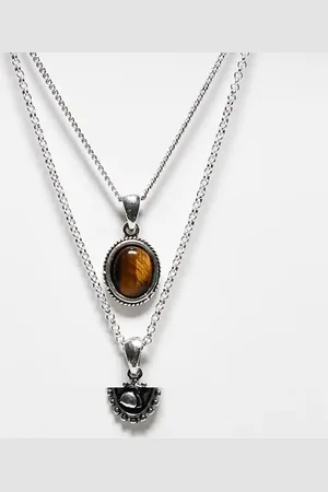 Reclaimed Collar de 2 hileras unisex con piedra marrón de