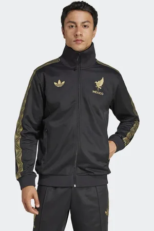 adidas Chaqueta de chándal negra con detalles dorados y diseño de Mexico de