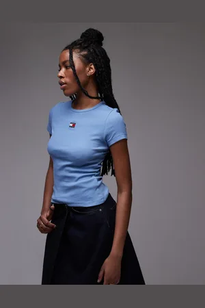 Tommy Hilfiger Camiseta azul con insignia de canalé de