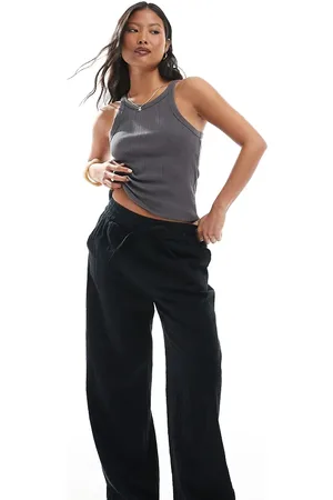 ONLY Pantalones negros de pernera ancha de tejido efecto lino de