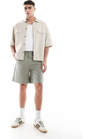 ASOS Pantalones cortos caquis de largo medio de mezcla de lino de -Verde
