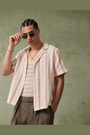 ASOS Camisa beis a rayas de corte cuadrado con cuello marcado de solapas de -Blanco