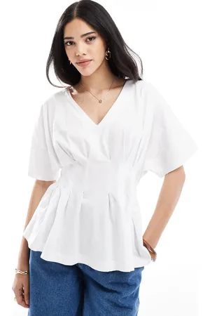 ASOS Blusa blanca plisada con cuello de pico de