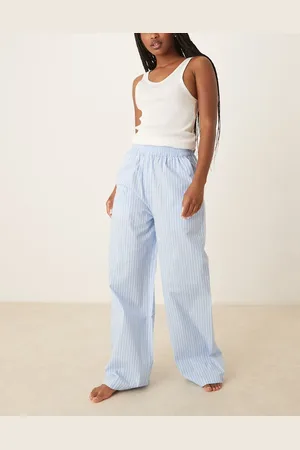 Luna Pantalones de pijama azules a rayas de pernera ancha extragrande de