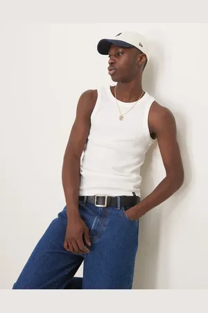 Calvin Klein Camiseta blanca acanalada sin mangas de -Blanco