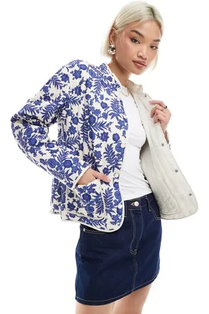 VERO MODA Chaqueta color crema guateada con estampado azul de -Multicolor