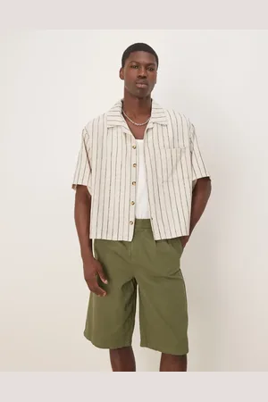 ASOS Camisa color crudo a rayas verde oscuro de corte cuadrado extragrande de -Neutro