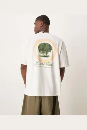 ASOS Camiseta color crema extragrande con estampado gráfico de paisaje de
