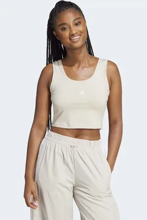 adidas Top beis y blanco básico de tirantes con logo pequeño de algodón Lifestyle Essentials de -Neutro