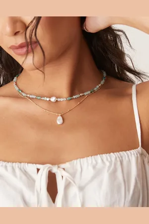 ASOS Collar dorado y azul de varias hileras con cuentas y perlas de imitación de