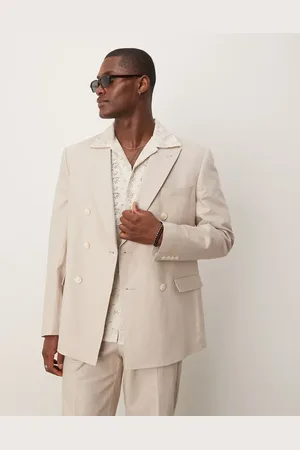 ASOS Chaqueta de traje color de corte estándar con doble botonadura de mezcla de lino de -Neutro