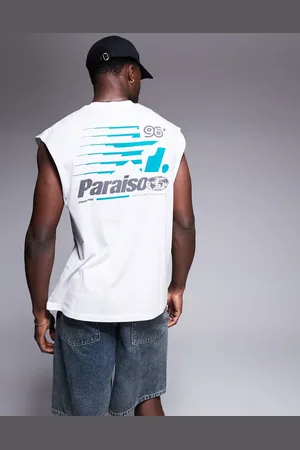 ASOS Camiseta blanca sin mangas extragrande con estampado gráfico deportivo de