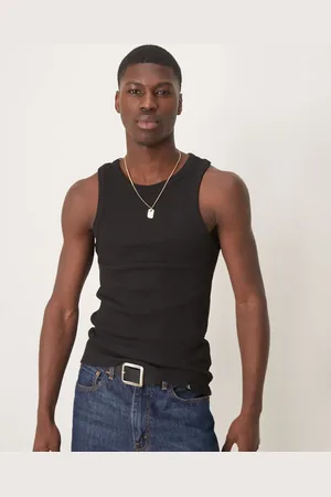 Calvin Klein Camiseta negra acanalada sin mangas de -Negro