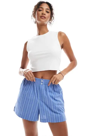 ONLY Pantalones cortos azules y blancos a rayas de estilo bóxer de