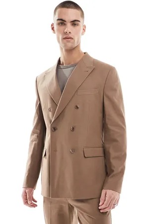 ASOS Chaqueta de traje de corte estándar con doble botonadura de mezcla de lino de