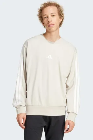 adidas Sudadera beis y blanca básica con detalle de 3 rayas de felpa de rizo Essentials de -Neutro