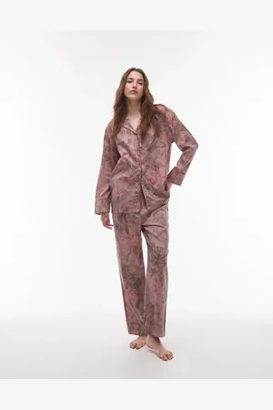 MANGO Pantalones de pijama de pernera ancha con estampado botánico de satén de (parte de un conjunto)