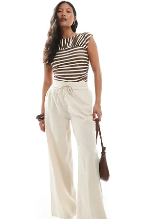 ONLY Pantalones de pernera ancha de tejido efecto lino de -Neutro