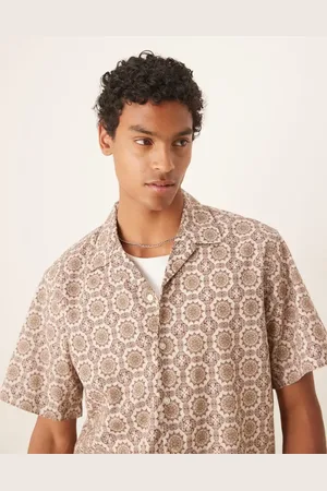 SELECTED Camisa color tostado con estampado geométrico y cuello de solapas de -Marrón