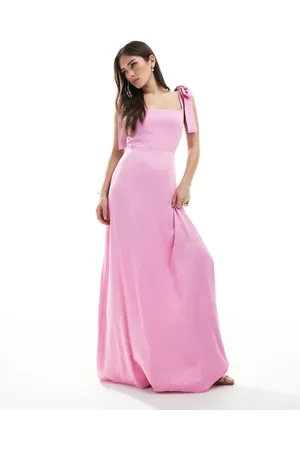 Maids to Measure Vestido de dama de honor largo rosa con tirantes anudados de